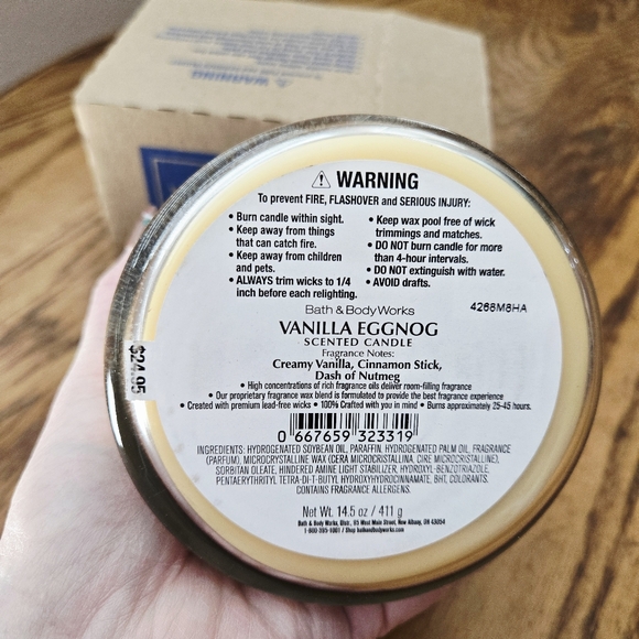 🛍BOGO 50% OFF🕯NWT‼️Bath & Body Works "Vanilla Eggnog" 3-wick Candle - Picture 5 of 10